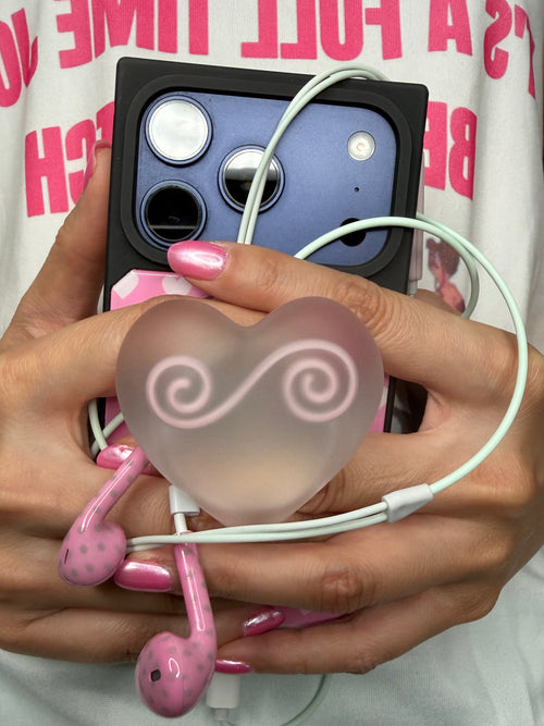 Color Pop Wired Earphones in Cotton Candy styled with a Jelly Heart MagSafe phone grip