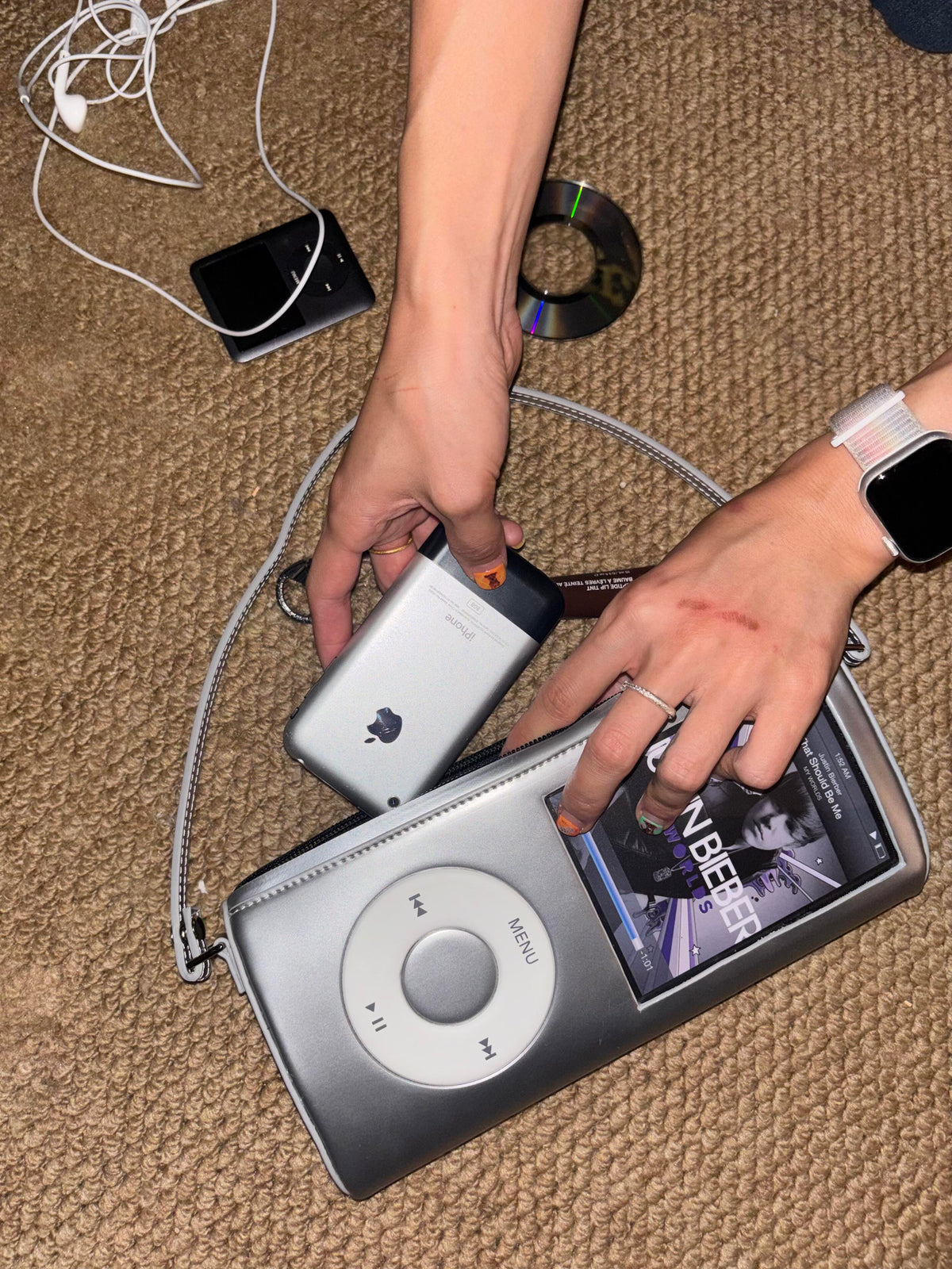 MP3 Player Shoulder Bag styled on model