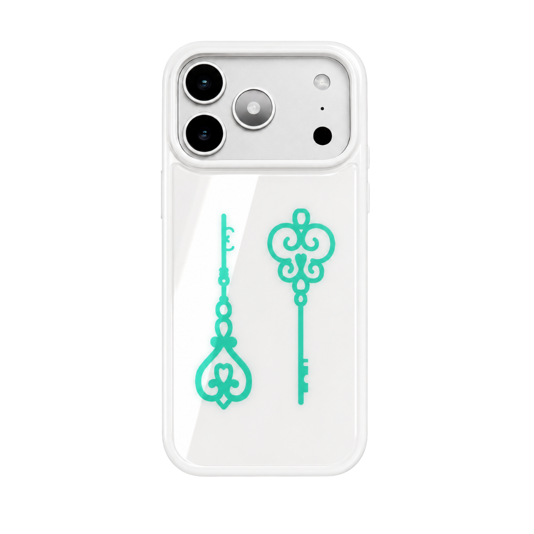 Mint Charm Key MagSafe iPhone Case Twin Charm Keys gloss finish front view