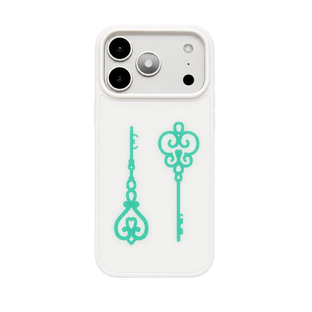 Mint Charm Key MagSafe iPhone Case Twin Charm Keys matte finish front view