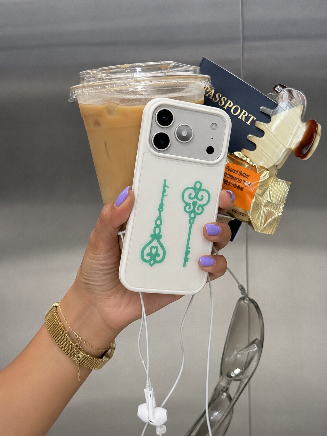 Mint Charm Key MagSafe iPhone Case Twin Charm Keys worn on phone