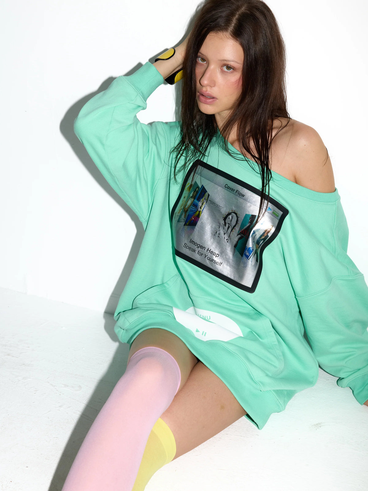 Music Player Off-Shoulder Sweatshirt