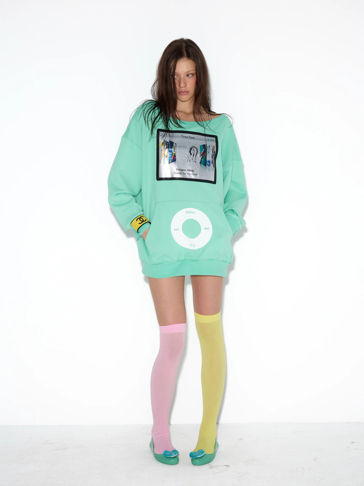 Music Player Off-Shoulder Sweatshirt