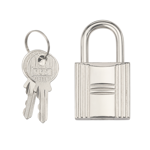 Jelly Firkin bag padlock and two keys silver stainless steel on white background