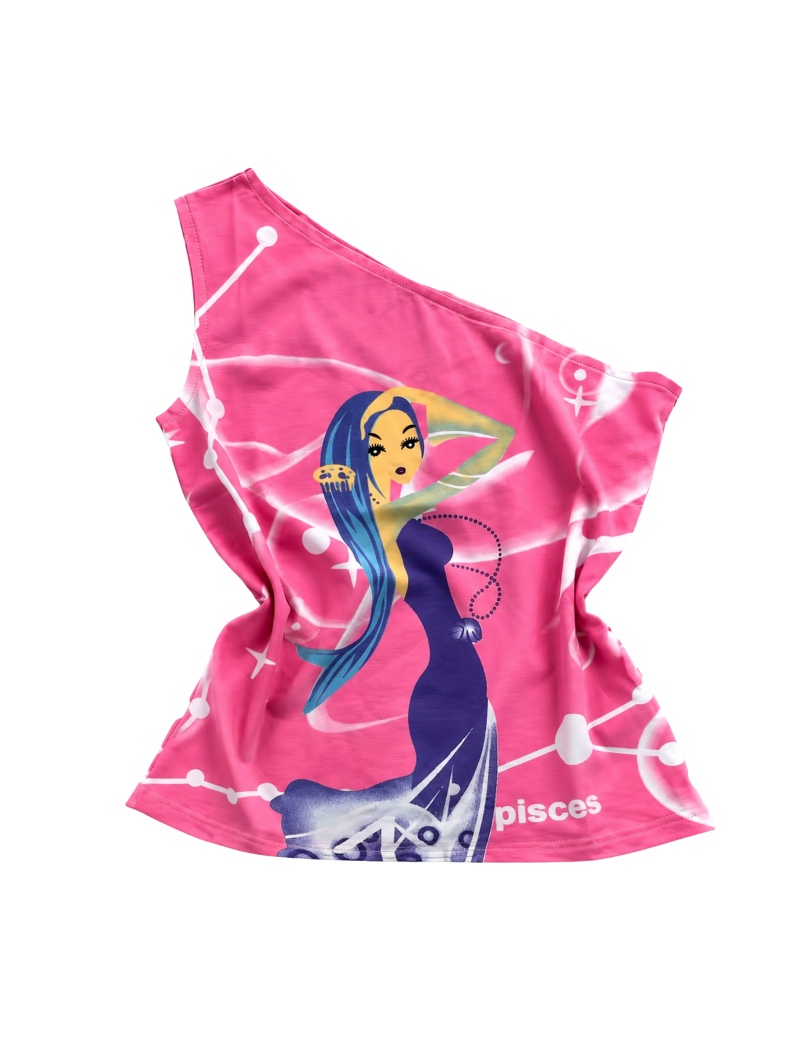 Airbrush Graphic One-Shoulder Top