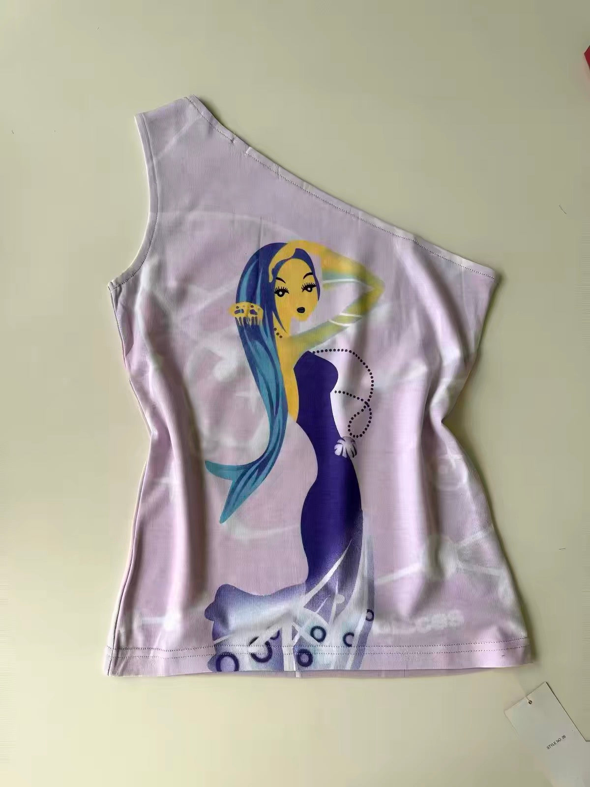 Airbrush Graphic One-Shoulder Top