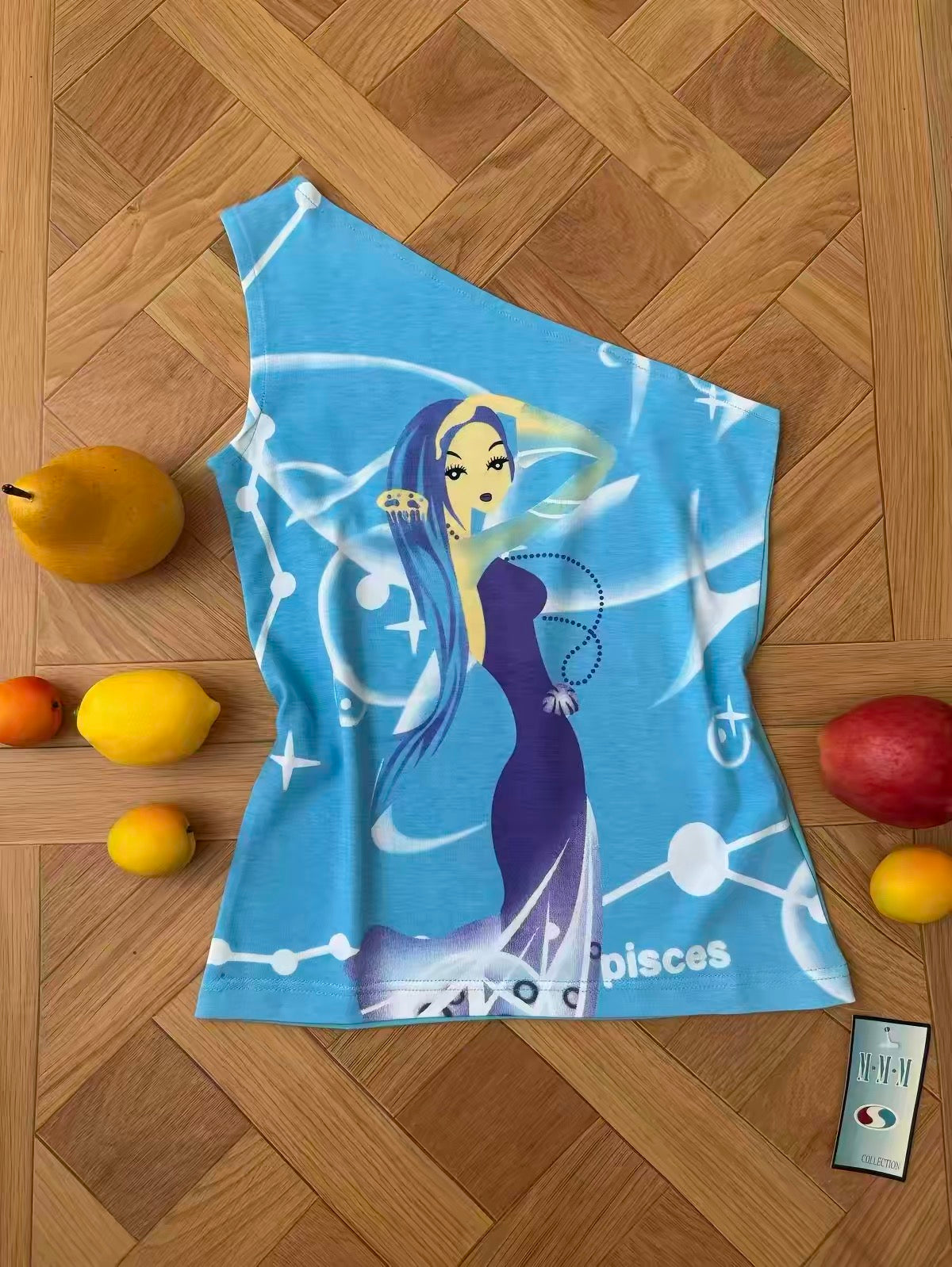 Airbrush Graphic One-Shoulder Top