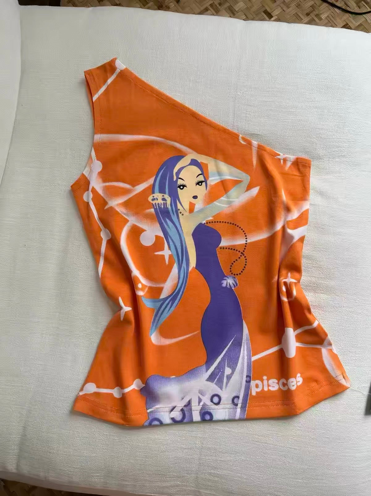 Airbrush Graphic One-Shoulder Top