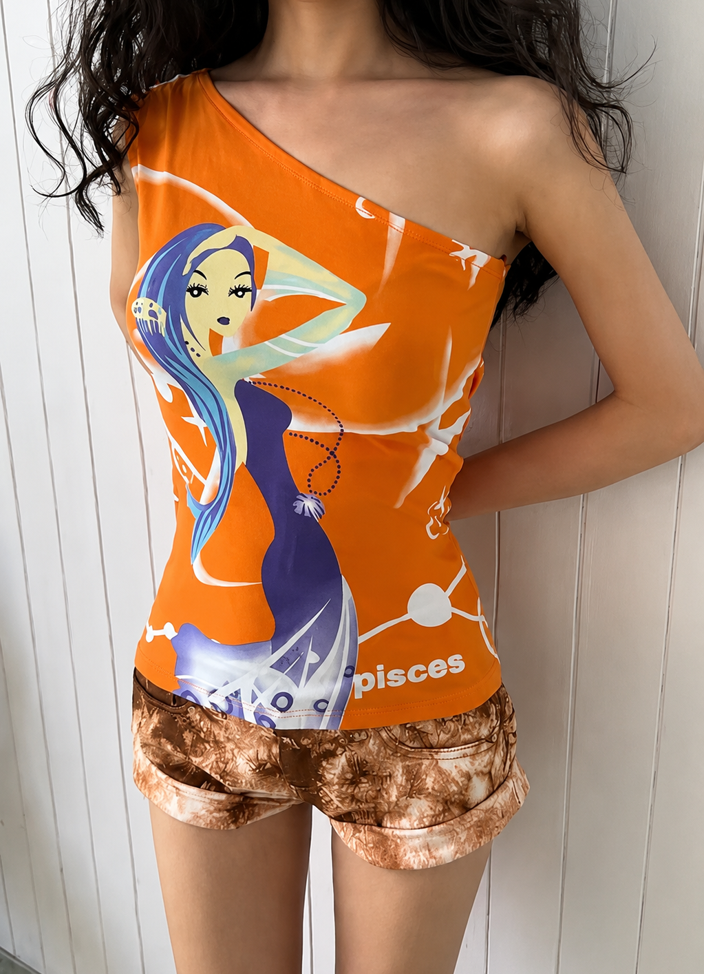 Airbrush Graphic One-Shoulder Top