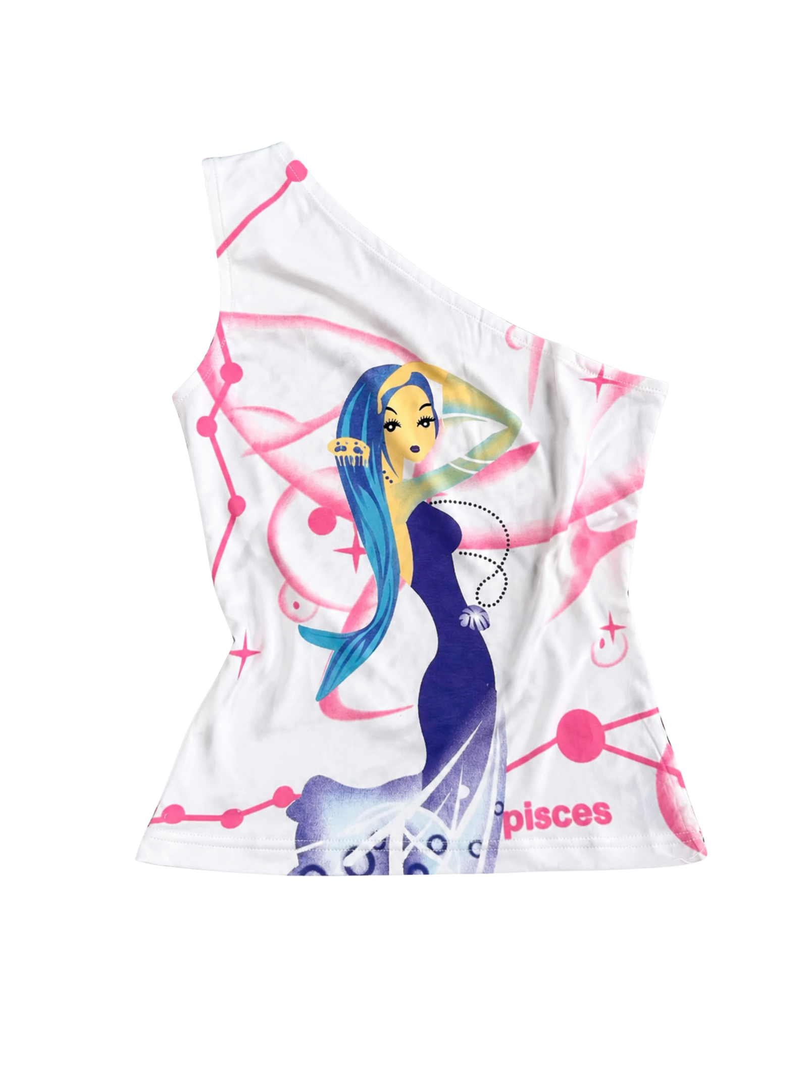 Airbrush Graphic One-Shoulder Top