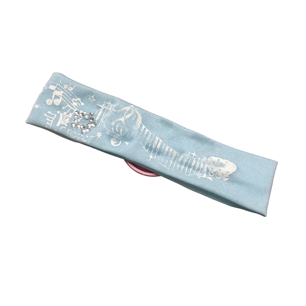 Sweet Melody Button Headband Icy Blue back view on white background