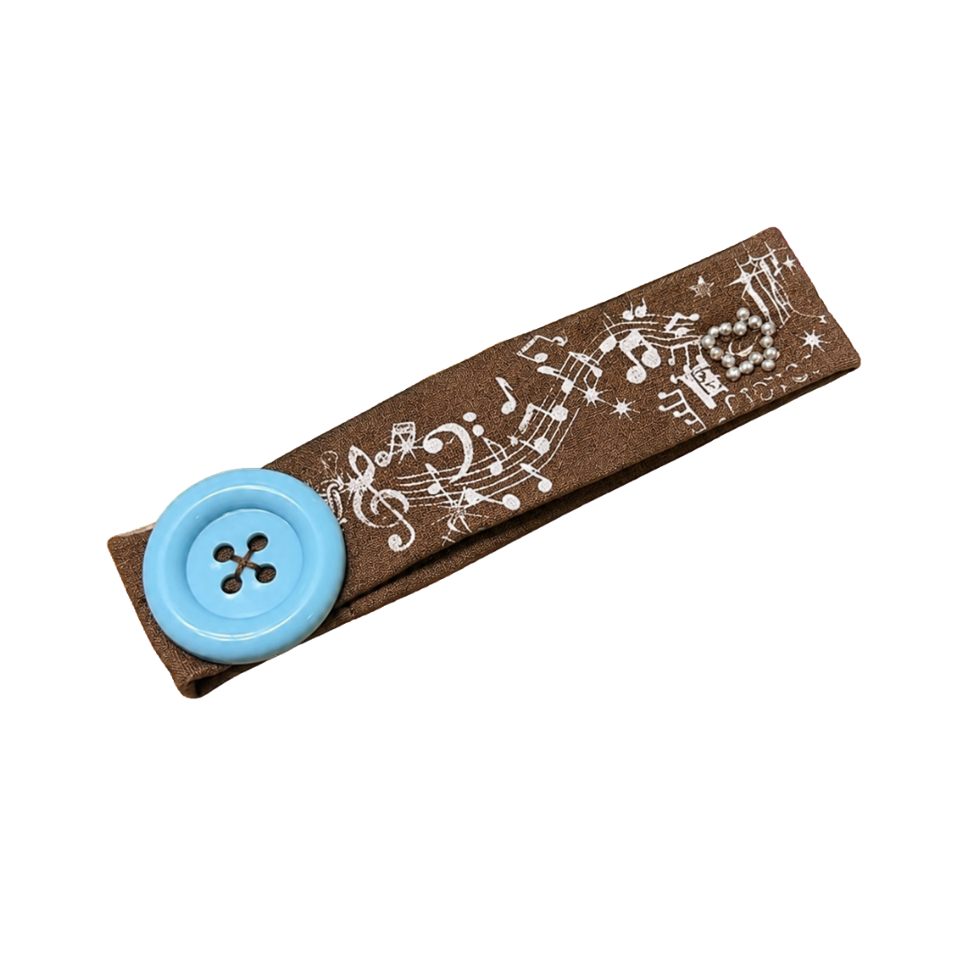Sweet Melody Button Headband Mocha front view on white background
