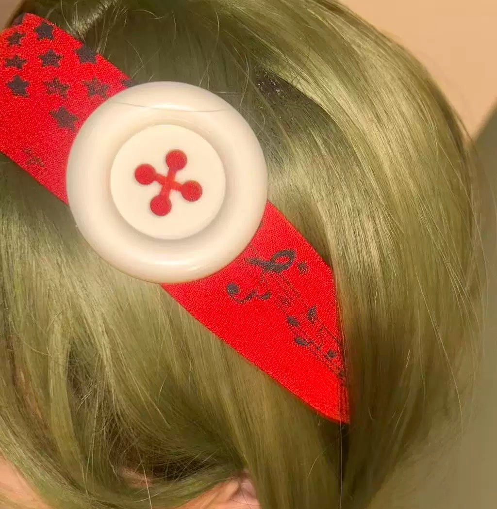 Sweet Melody Button Headband Cherry Top worn on model