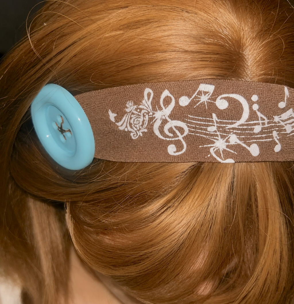 Sweet Melody Button Headband Mocha worn on model