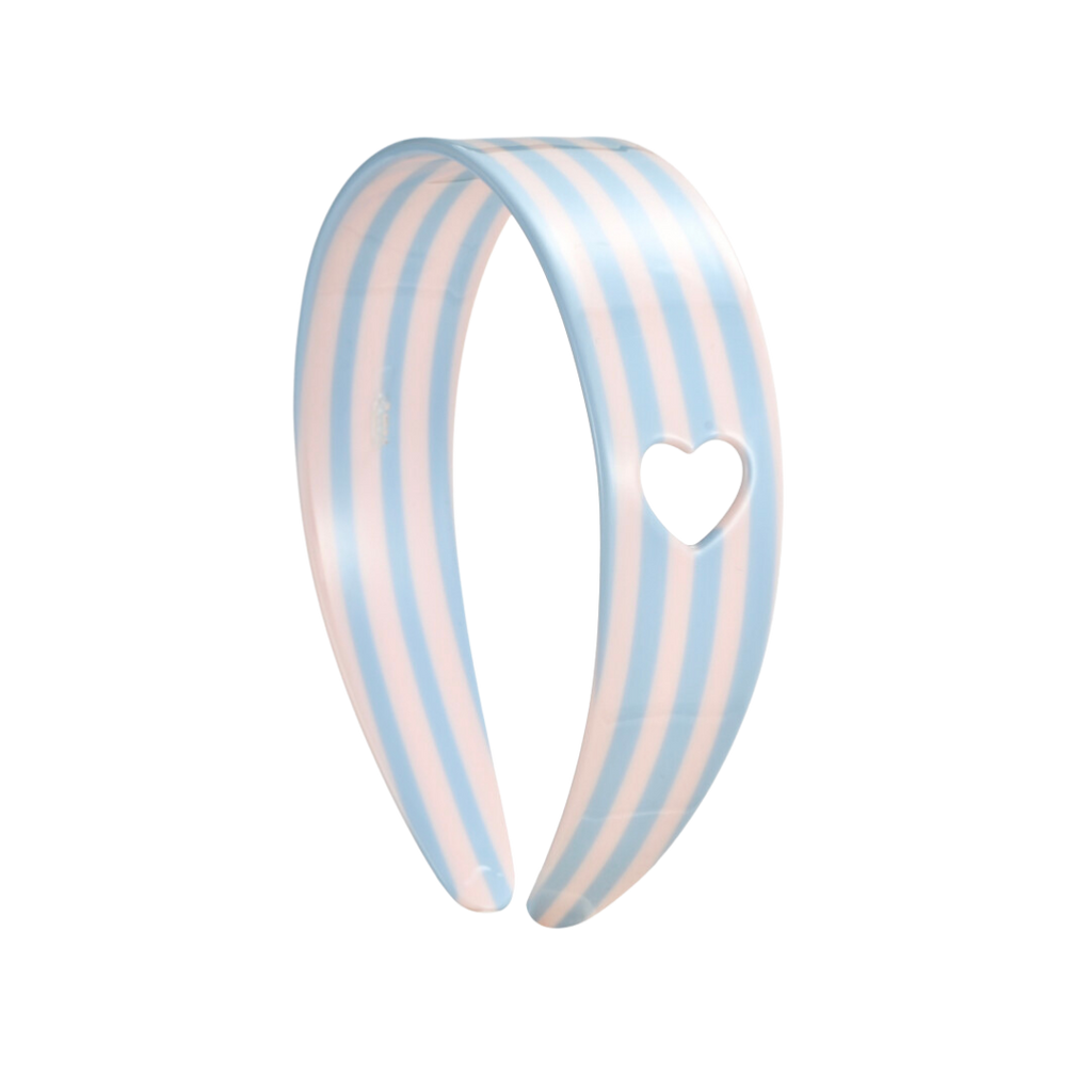 Sweetheart Stripe Headband Baby Blue front view on white background