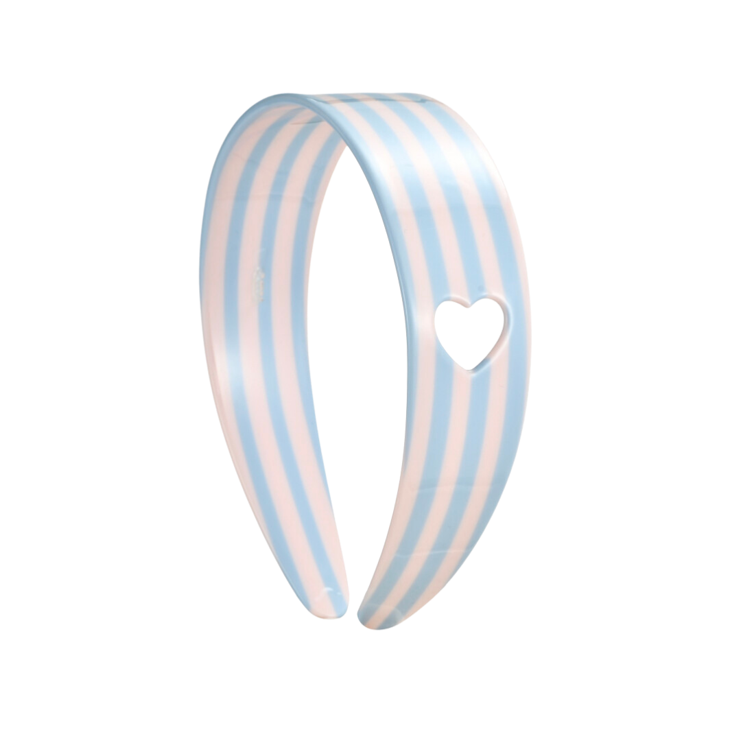 Sweetheart Stripe Headband Baby Blue front view on white background