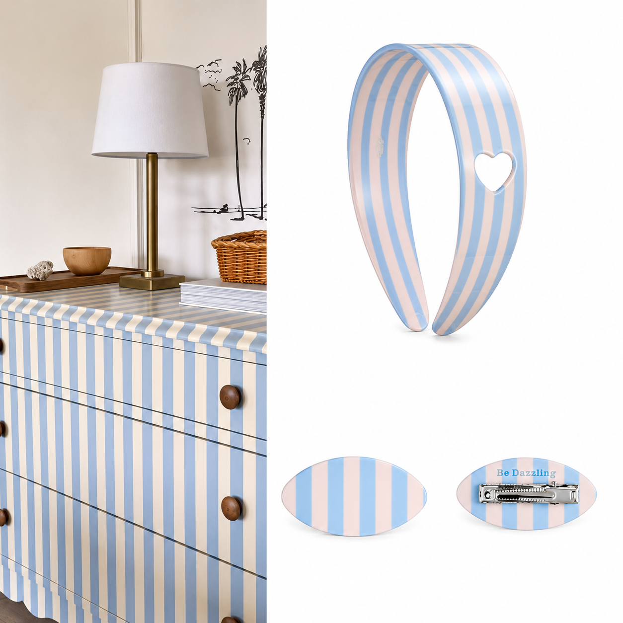 Sweetheart Stripe Headband Baby Blue lifestyle wear-on shot