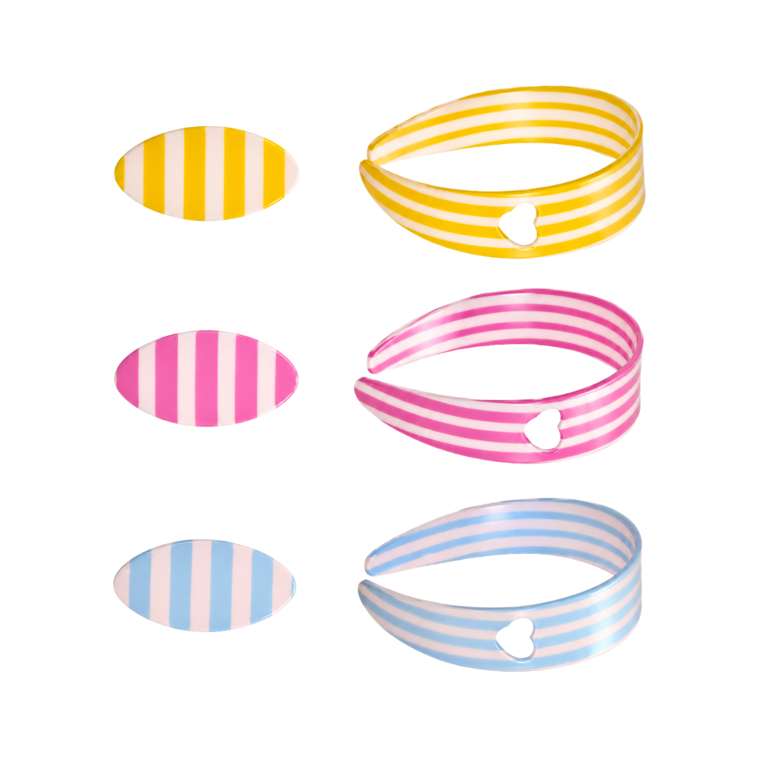 Sweetheart Stripe Headband Baby Blue Blossom and Lemon three colorways flat lay