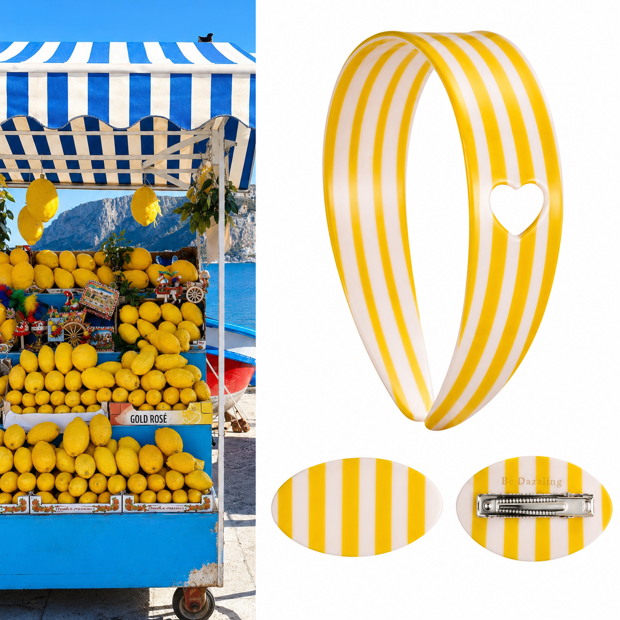 Sweetheart Stripe Headband Lemon lifestyle wear-on shot