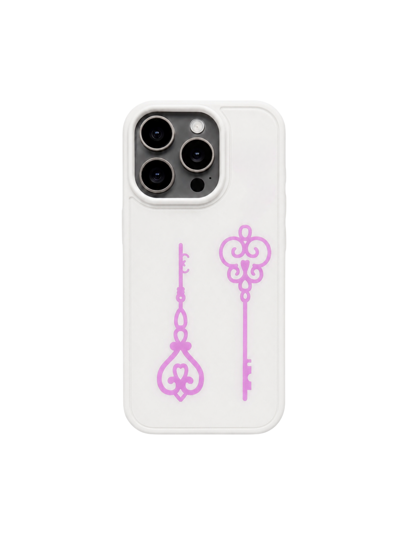 Twin Charm Keys MagSafe iPhone Case Bubblegum matte finish front view on white background