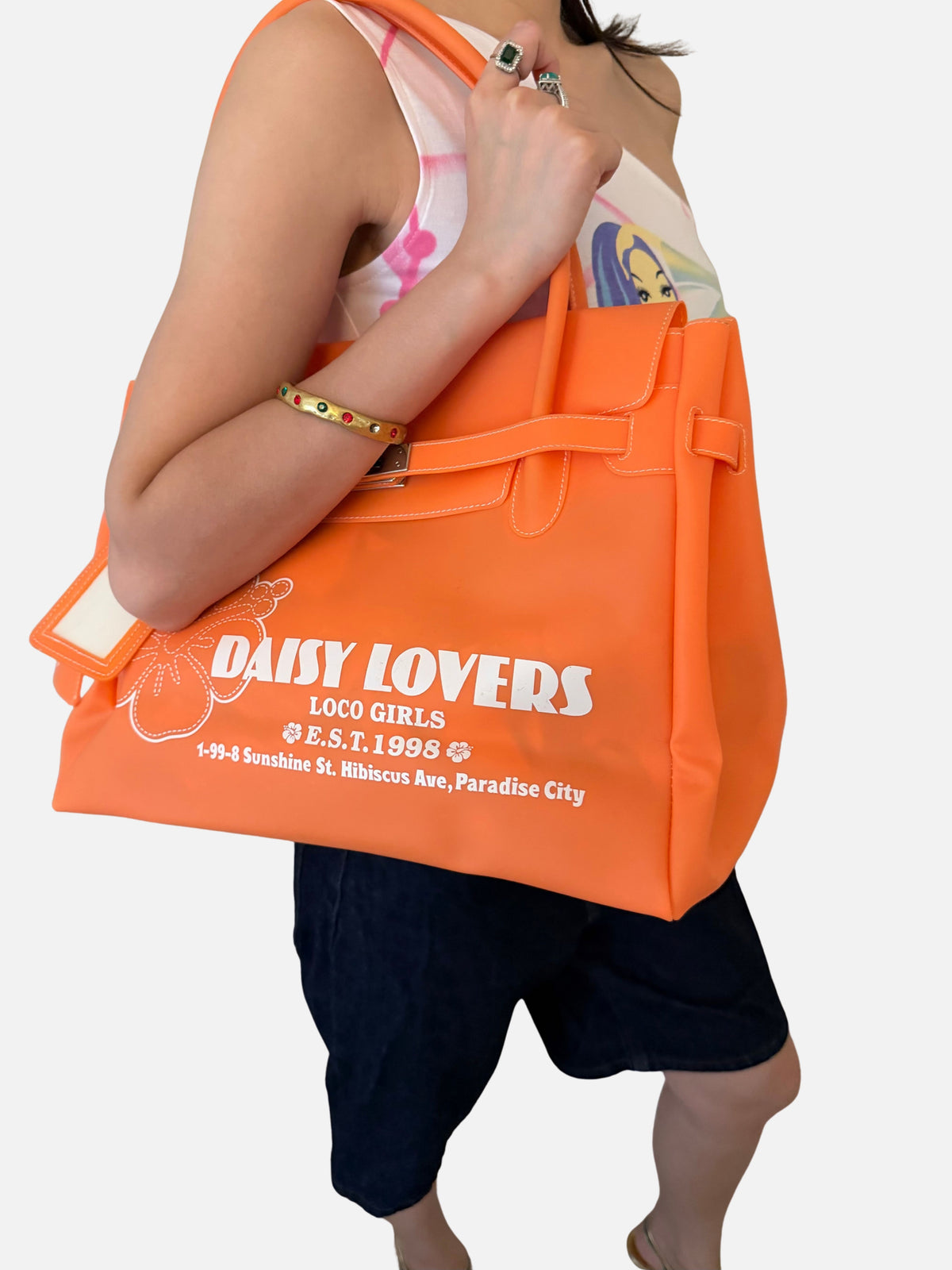 Vintage tangerine Daisy Lovers jelly tote bag – image 2