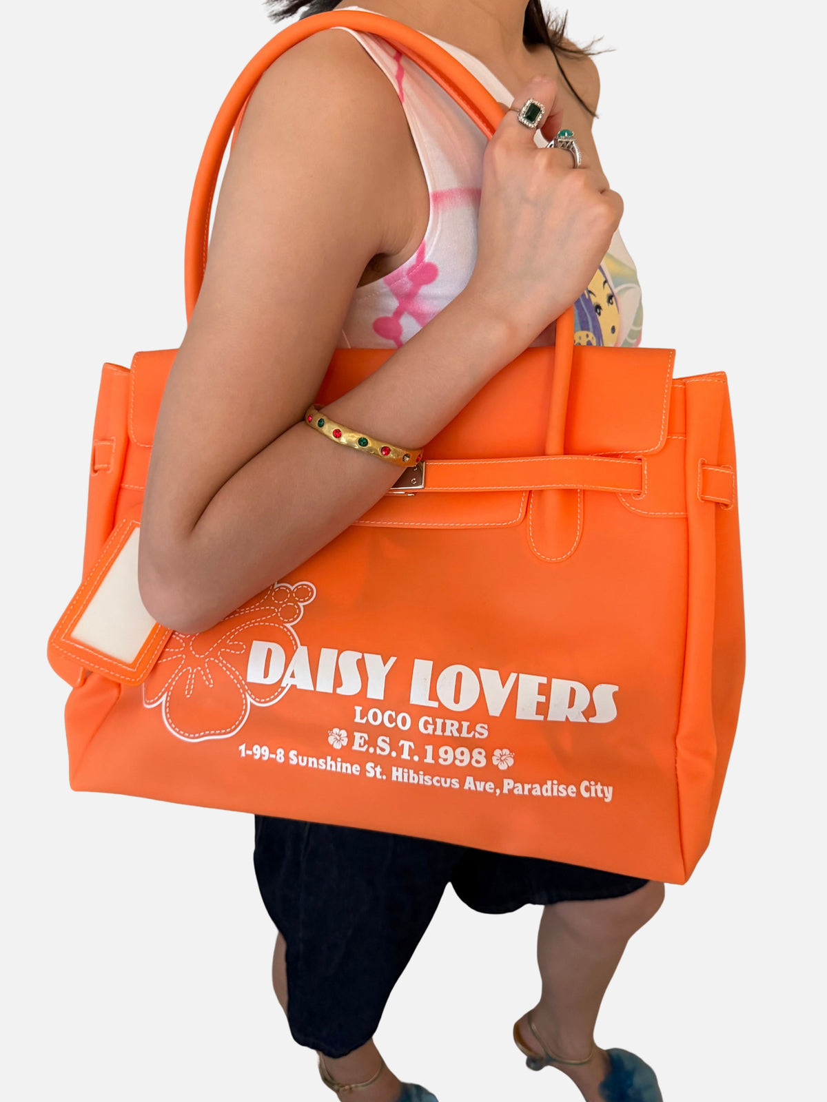 Vintage tangerine Daisy Lovers jelly tote bag – image 3