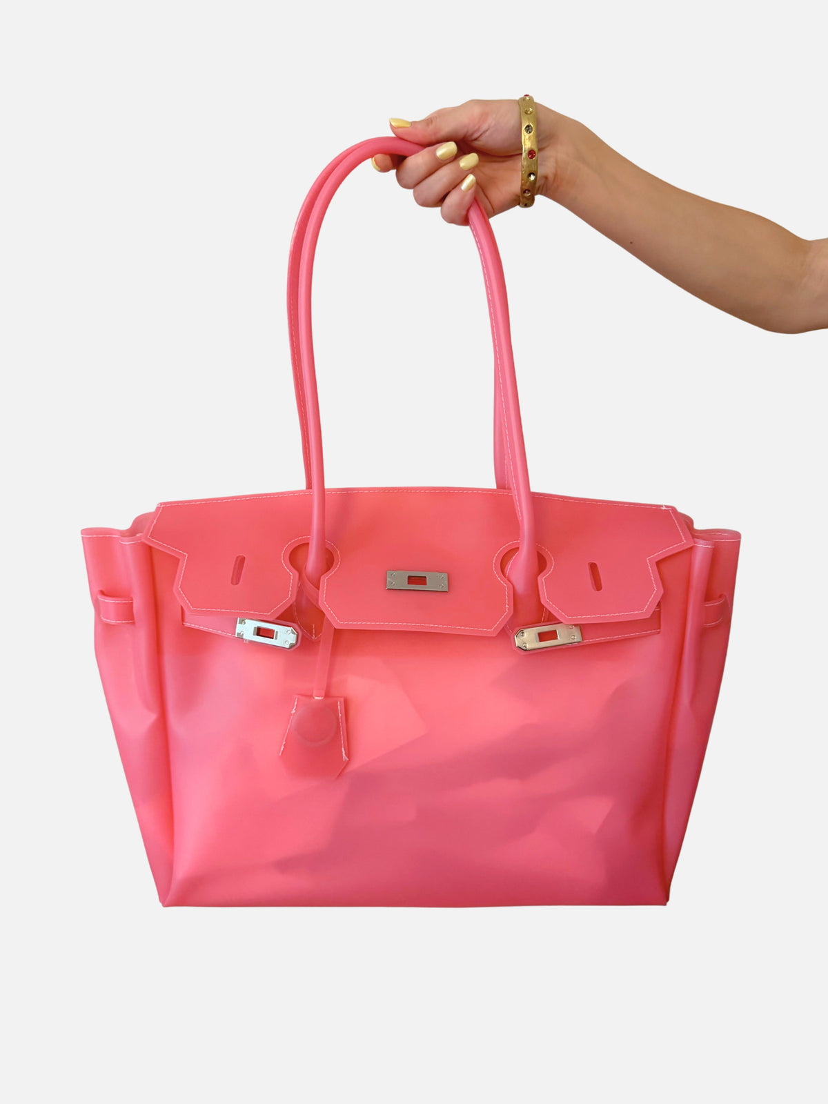 Jelly 40 TPU Bag in Watermelon worn on shoulder, lifestyle view