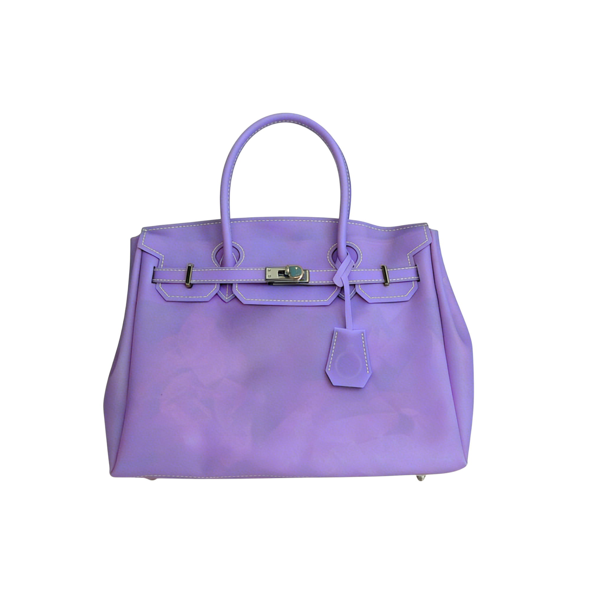 Purple handbag with a silver clasp on a white background