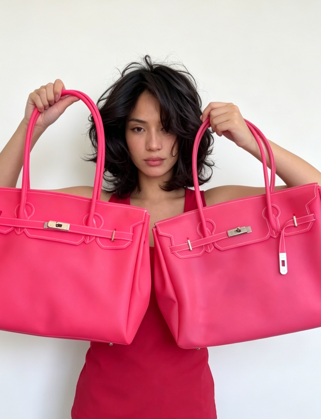 Jelly Firkin 40 Bag Classic Barbie Pink and Watermelon comparison held by person