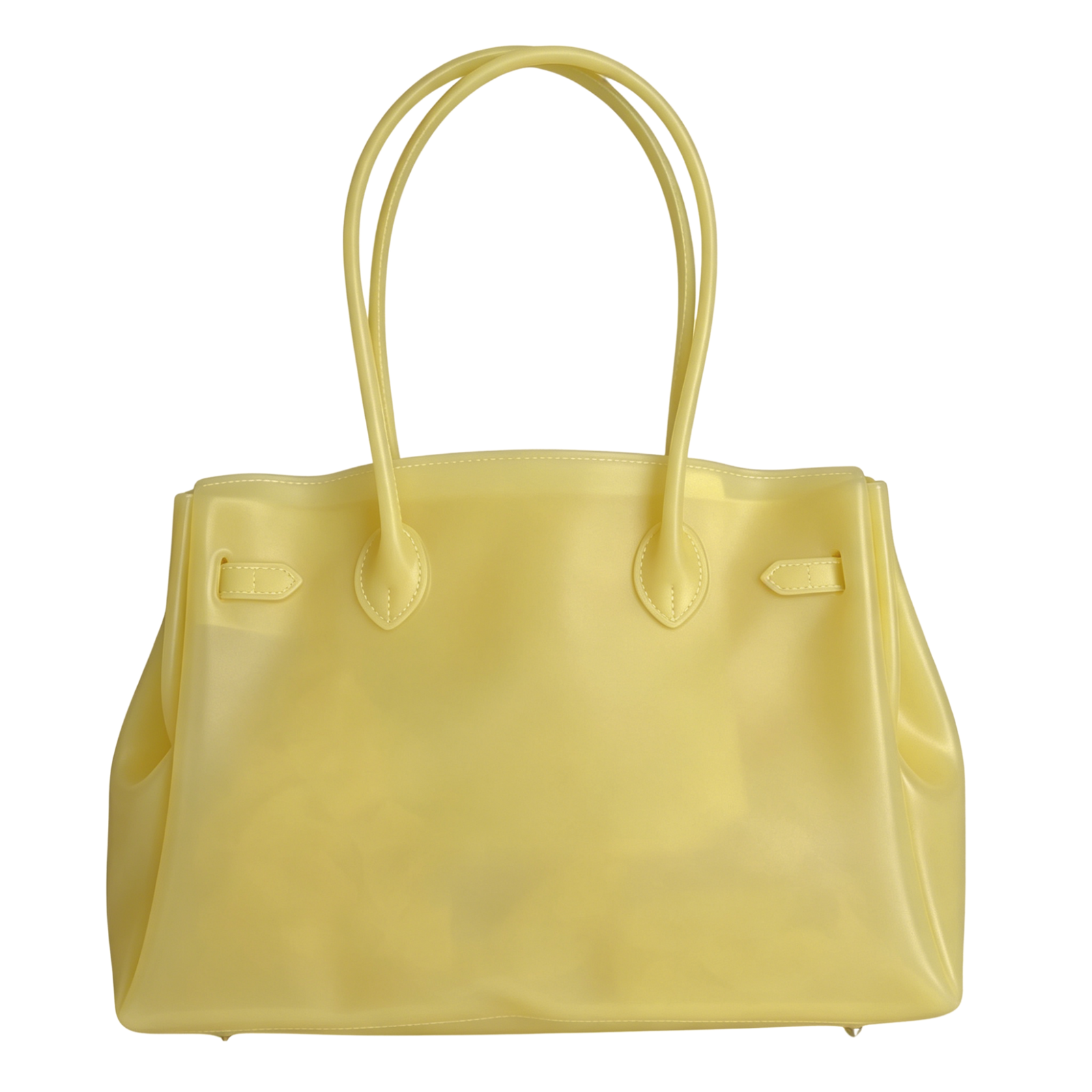 Yellow handbag with handles on a white background