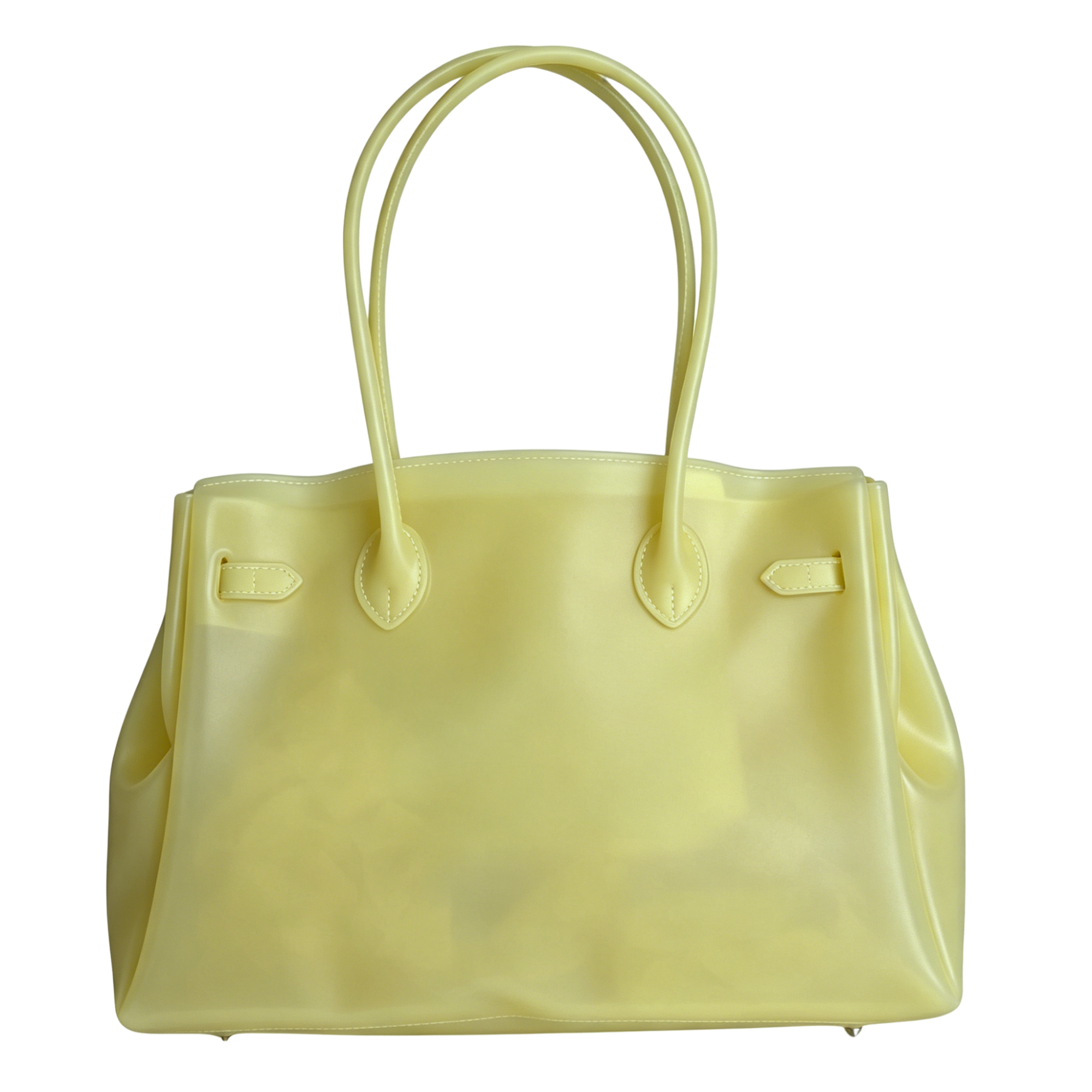 Yellow handbag with handles on a white background