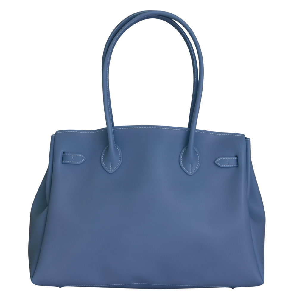 Blue handbag with handles on a white background