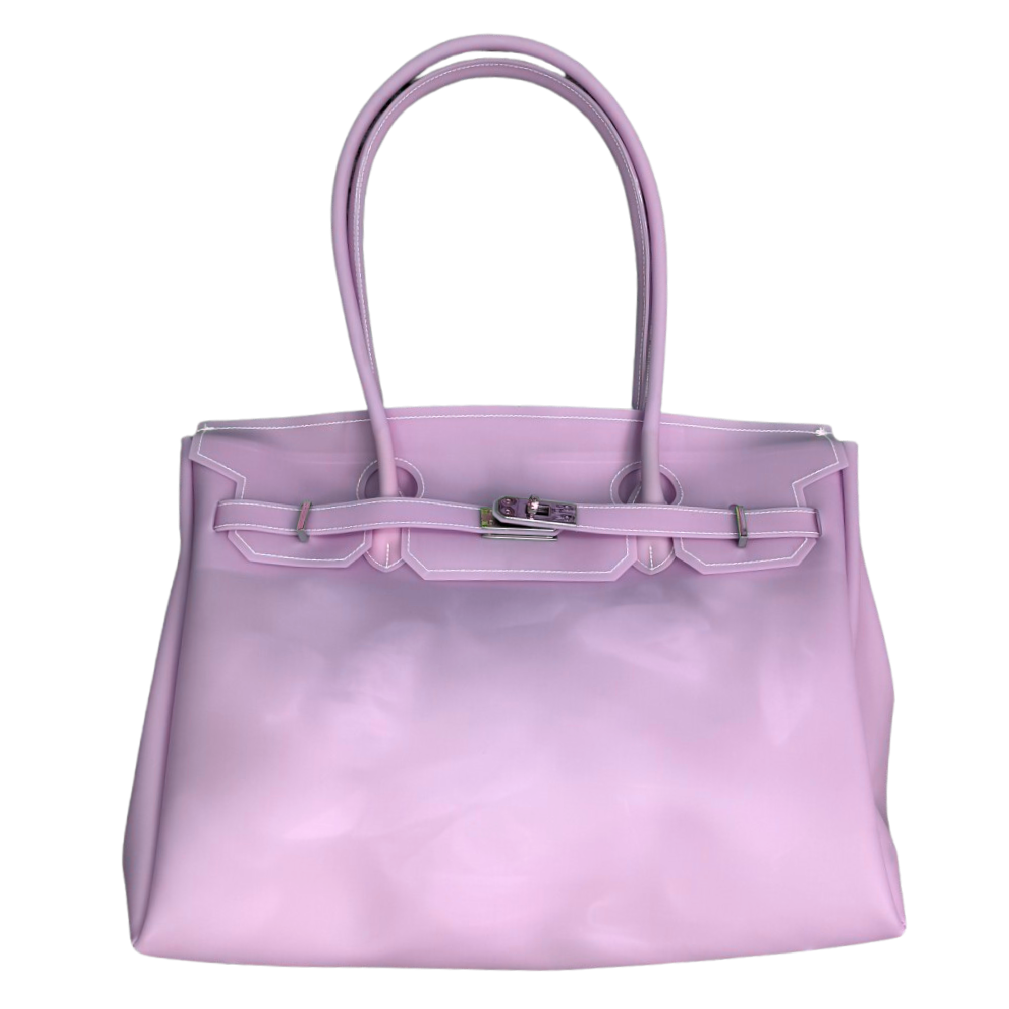 Pink handbag with a silver clasp on a white background