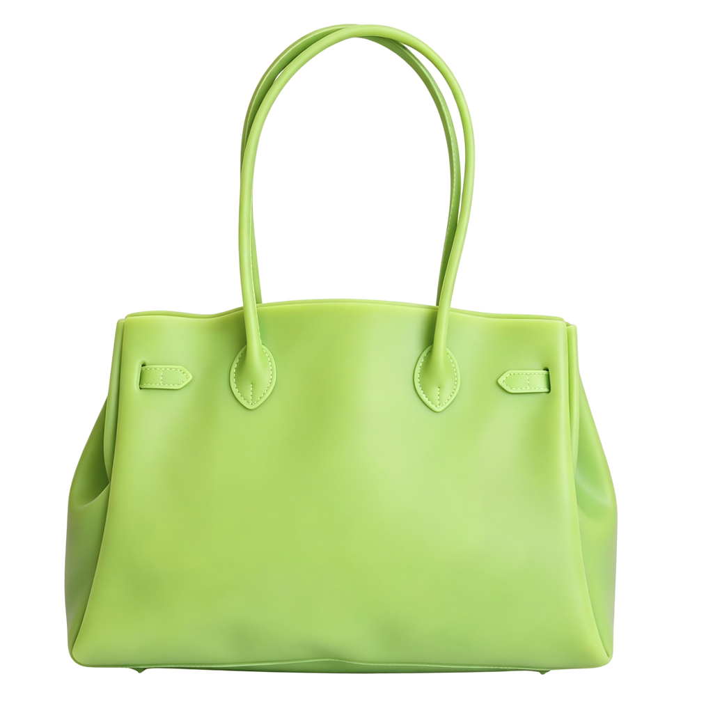 Green handbag with handles on a white background
