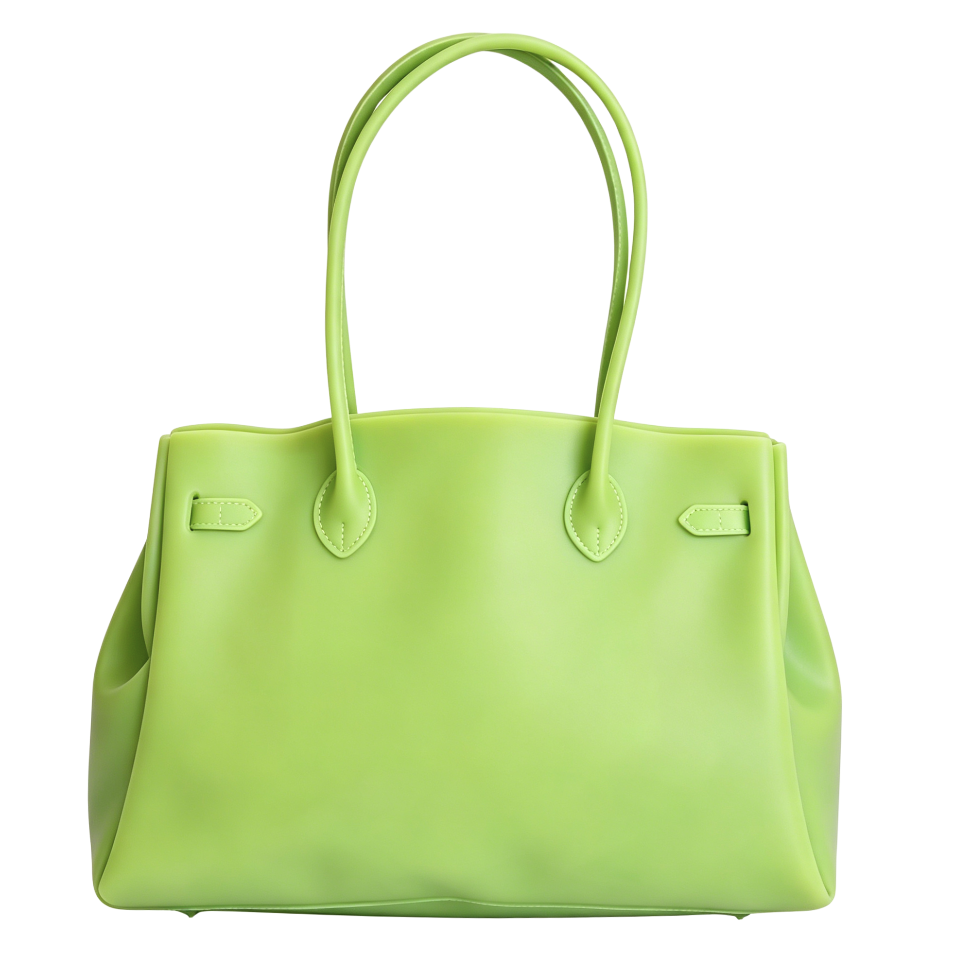 Green handbag with handles on a white background