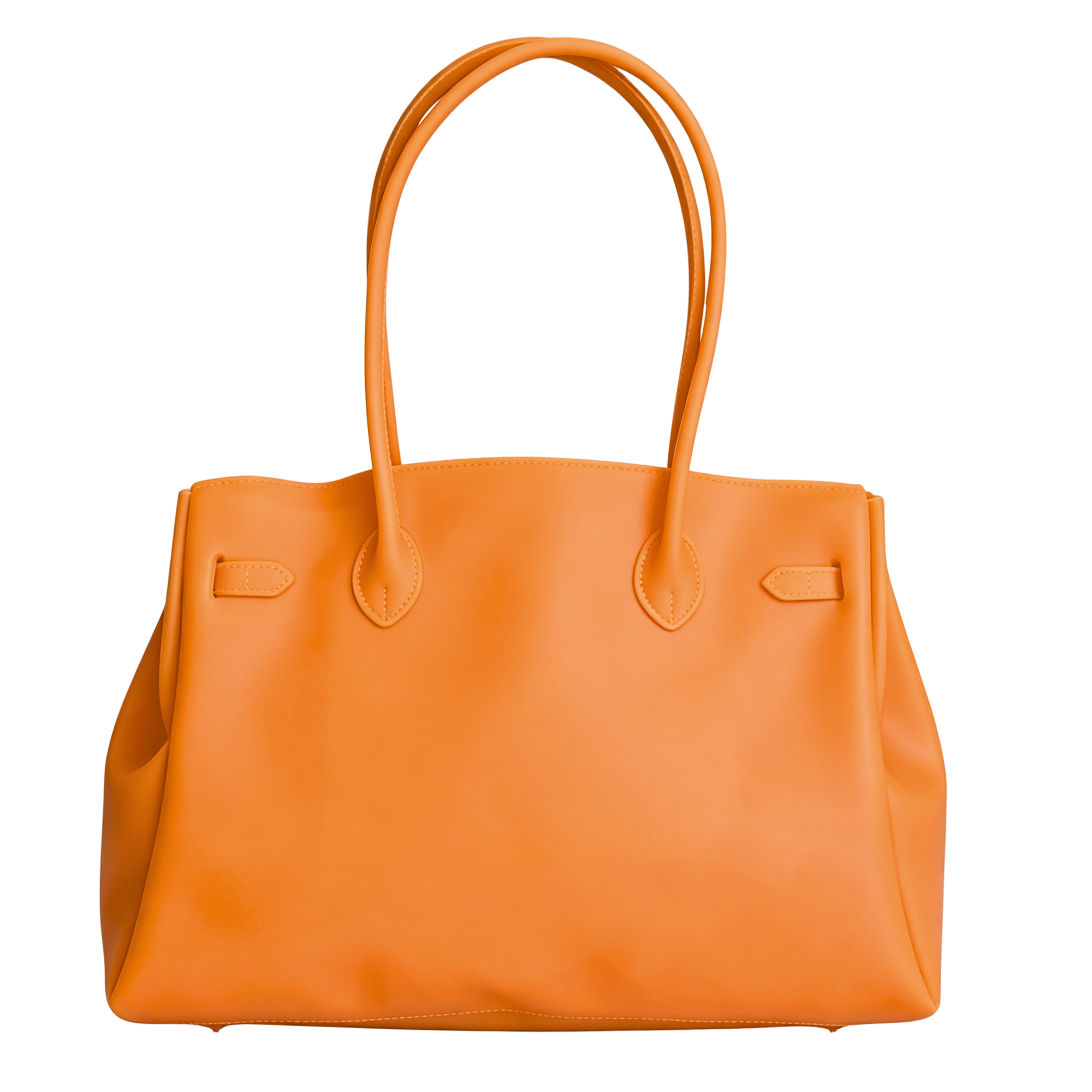 Orange handbag with handles on a white background