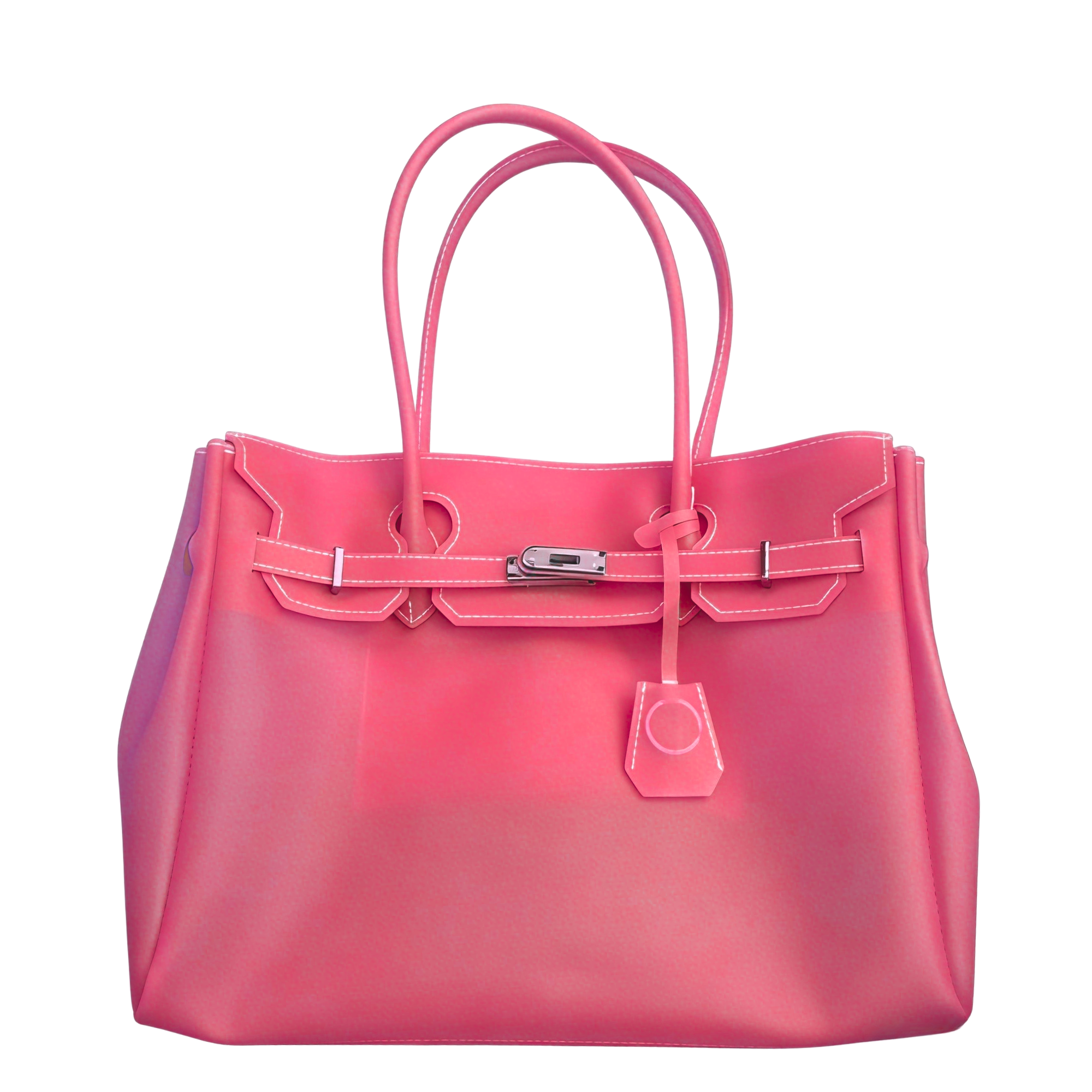 Pink  handbag with a silver clasp on a white background
