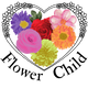 Heart-shaped design with colorful flowers and 'Flower Child' text on a white background